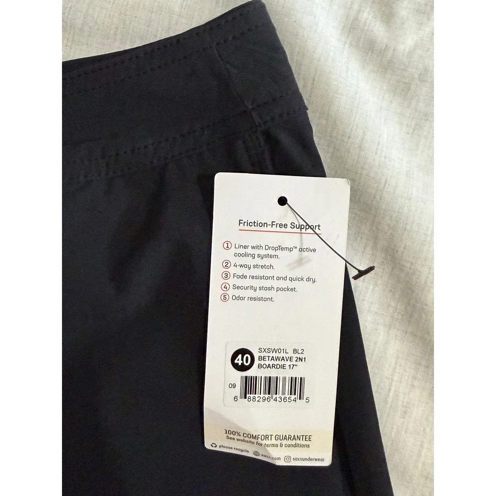 SAXX Betawave 2N1 Board Shorts Mens 40 Black XL BallPark Pouch DropTemp